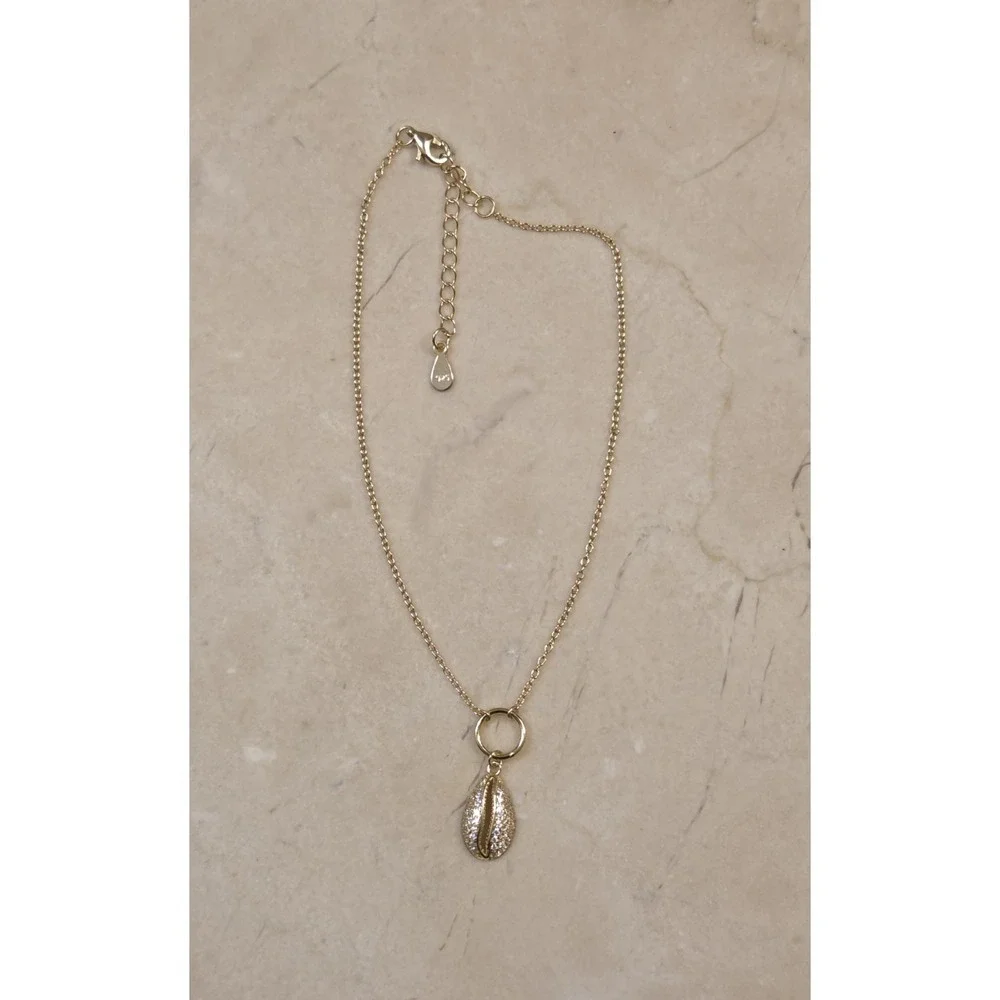 New Sterling Silver Pave Cowrie‎ Seashell Anklet Gold Tone 8.5-10